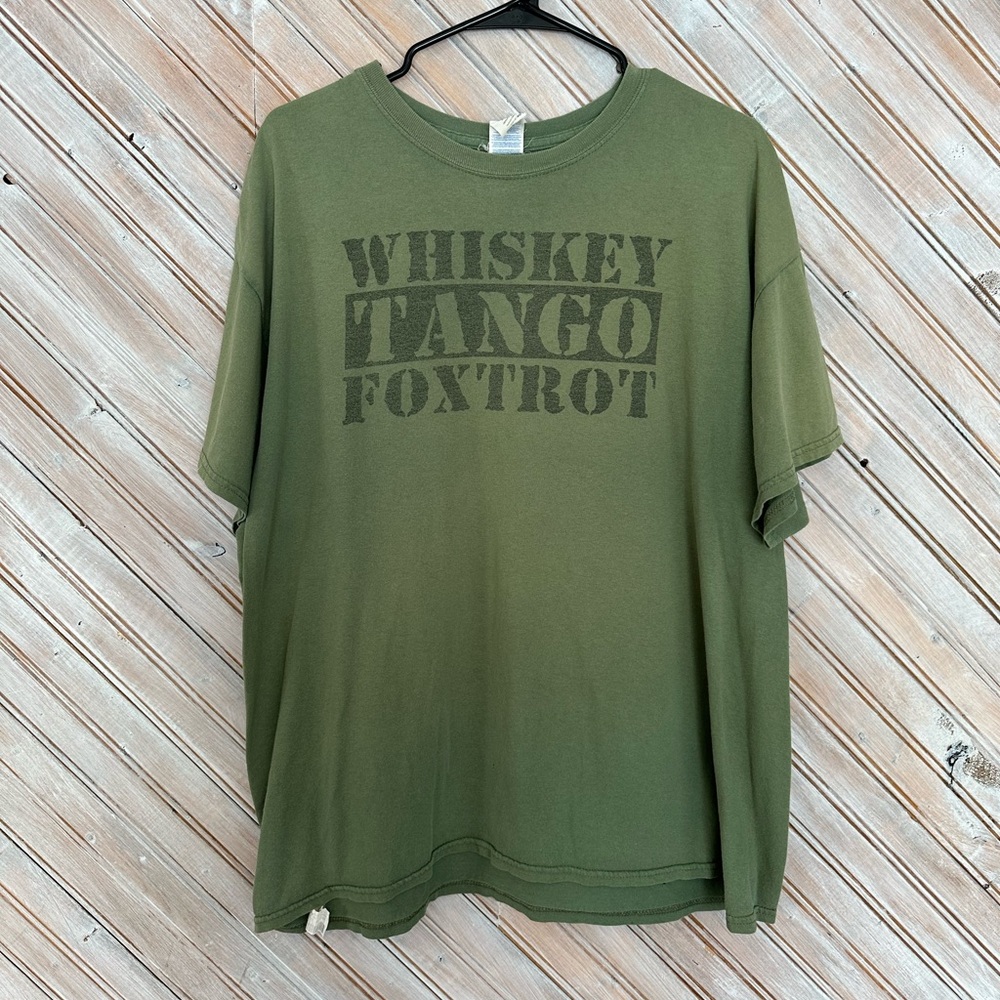 Whiskey Tango Foxtrot WTF Army Code Gildan Army Green Graphic Tee Shirt